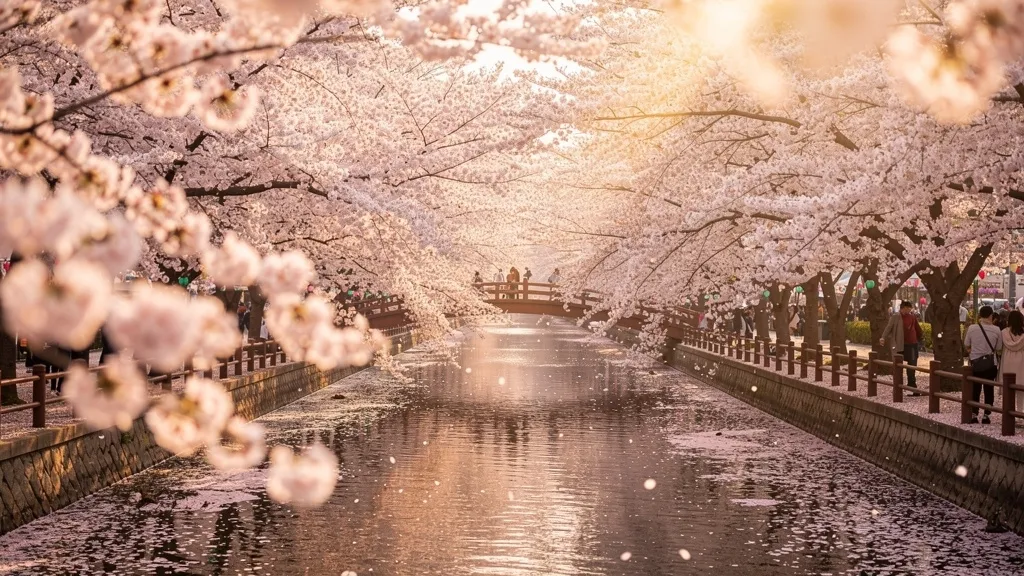 벚꽃이 만개한 로망스 다리