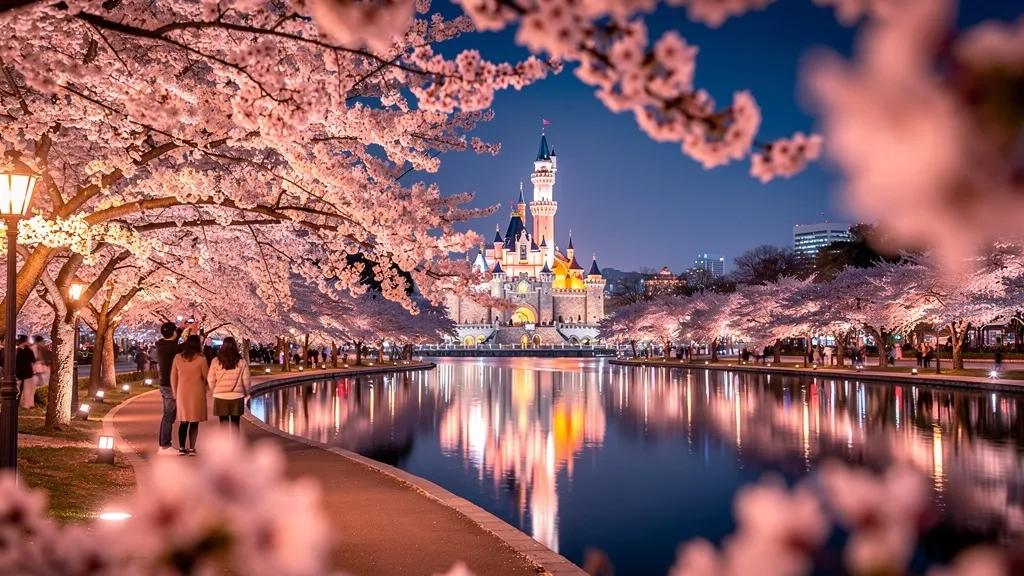 석촌호수 야간 벚꽃 풍경